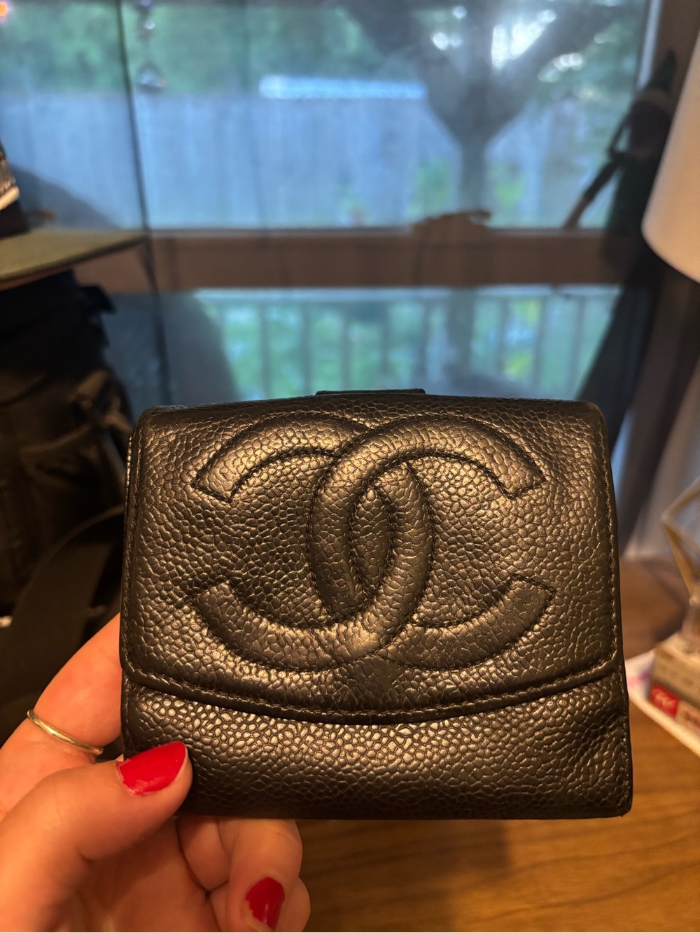 Chanel Black caviar leather compact wallet